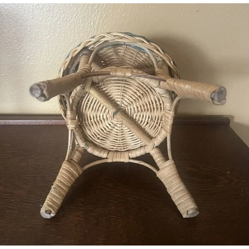 Vtg Beige Rattan Wicker Doll Rocker Cottage Style American‎ Girl Size Boho Decor